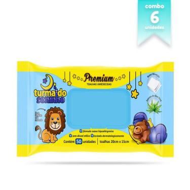 Imagem de 06 Pacotes De Toalhas Umedecidas Premium 50fls cada - Turma Do Soninho