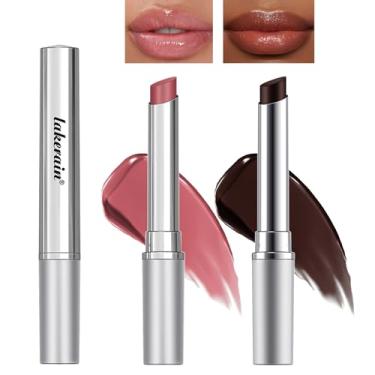 Imagem de Petansy Batom Jelly de 2 cores, brilho labial matizado em forma de coração, batom espelhado hidratante Jelly Love, protetor labial hidratante de longa duração, não pegajoso