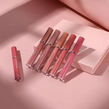 Imagem de Conjunto de 6 peças de batom líquido fosco vermelho brilho labial feminino de longa duração à prova d'água beleza fosco conjunto de palitos líquidos, natural, hidratante (conjunto A)