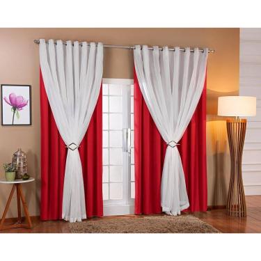 Imagem de Cortina Voil Forro Blackout Tecido 4,00X2,50 Vermelho