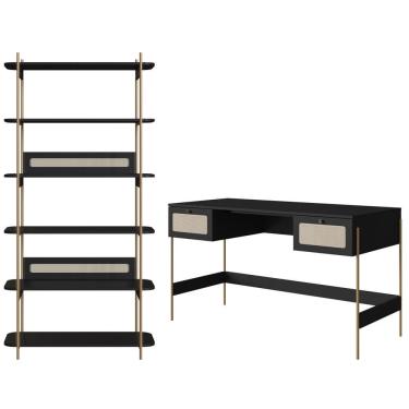 Imagem de Escrivaninha E Estante 28974 Palhinha Pes Metal Nero Dourado Artesano