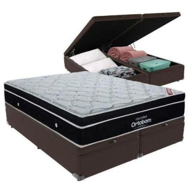 Imagem de Cama Box Baú King Marrom + Colchão de Molas Ensacadas Elegant Ortobom 