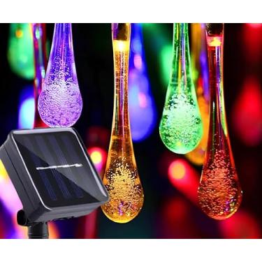 Imagem de LED Solar Gotas COLORIDO 12m – Pisca-Pisca Recarregável à Prova d’Água para Jardim e Natal – 8 Modos de Iluminação