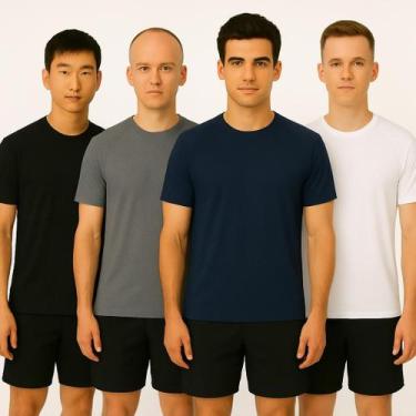 Imagem de Kit 4 Camisetas Fit Masculina Academia Treino Corrida Treino Básica Li