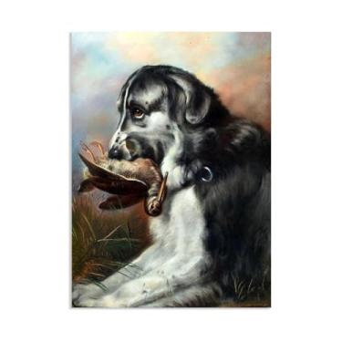Imagem de Edwin Landseer Impressão em tela Hound with Hunted Bird Poster Giclee Reprodução de pintura Edwin Landseer arte de parede decoração de casa sala de estar escritório quarto 100 x 70 cm (83.8x71.1 cm
