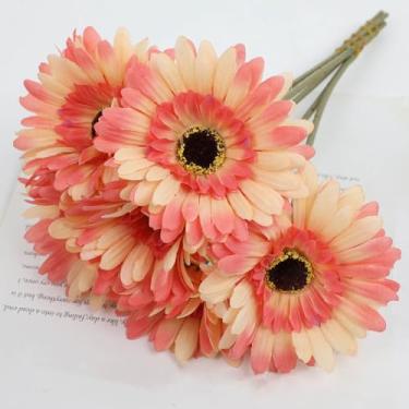 Imagem de Buquê de 6 flores artificiais de gérbera de seda, decoração de mesa para casamento, varandas, margaridas falsas, crisântemos, decoração para festa e casa (um buquê com 6 peças/laranja)