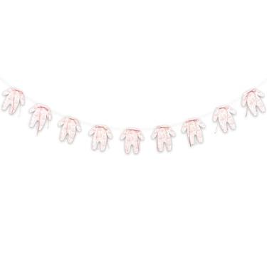 Imagem de ZAIBIANHAO Faixa de roupas com laço de coelho para bebê - guirlanda de coelho da Páscoa, macacões de manga curta para chá de bebê, varal de roupas faixa de festa de aniversário, material de festa