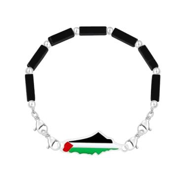 Imagem de Vivaday Pulseira de corrente de pedra com bandeira palestina | Pulseira Orgulho da Palestina | Pulseira artesanal com símbolo da paz | Joias da cultura do Oriente Médio YA6030, Medium, Metal, Sem