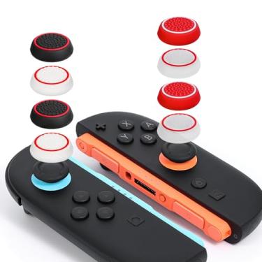 Imagem de DLseego 8 Pegas de polegar projetadas para Nintendo Switch 2 (2025), silicone macio Joycon controle analógico capa protetora antiderrapante botão Joy Con Joystick Caps Covers, círculo - vermelho