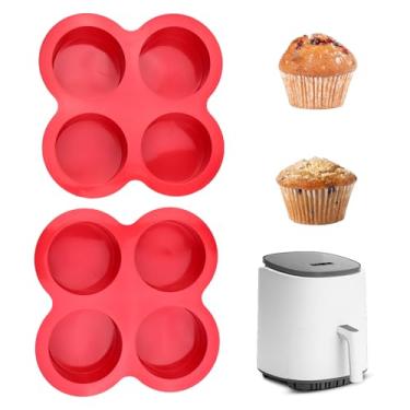 Imagem de Pacote com 2 moldes para mordida de ovo para fritadeira a ar, mini formas redondas de 4 xícaras, moldes de silicone para forno, micro-ondas, lava-louças, ferramentas fáceis de assar no café da manhã