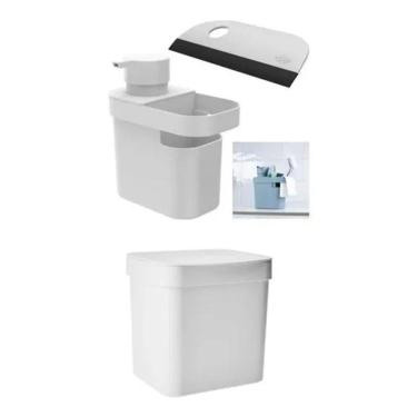 Imagem de Lixeira 4,7L + Porta Detergente Esponja Pia + Rodinho De Pia