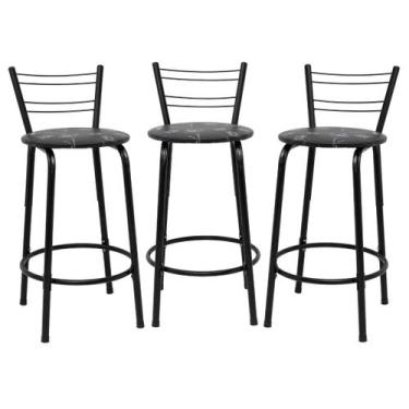 Imagem de Kit 3 Banquetas Para Bancada Flórida Preta 60cm Bistrô Bar Cozinha Gou