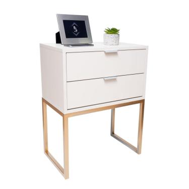 Imagem de Mesa Cabeceira Industrial Eco 40 2 Gavetas Base Dourada