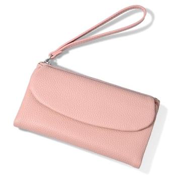 Imagem de Denovin Carteira feminina, carteira de mão longa dobrável para mulheres, bolsa de moedas com zíper de grande capacidade, organizador de dinheiro e cartão de crédito para mulheres, rosa