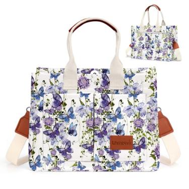 Imagem de LHMTQVK Bolsa de lona para mulheres, bolsas de trabalho grandes Bíblia Tote, Borboleta roxa, One Size