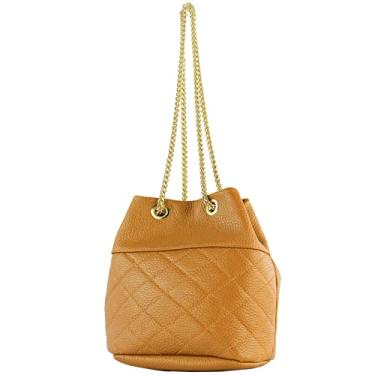 Imagem de modamoda de T245/T246 Bolsa feminina de couro italiano, fecho de corrente dourada, 20 x 14 cm, Camelo/couro, Small