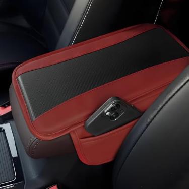 Imagem de Hbxdeco Capa de console central de carro, capa de apoio de braço automotivo de couro de fibra de carbono, almofada de apoio de braço para veículo com bolso de armazenamento, protetor universal para