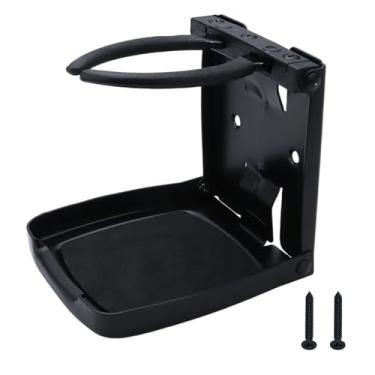 Imagem de YANYUCB Porta-copos dobráveis ajustáveis de aço inoxidável 304, suporte de copo preto fosco para barco, suporte de copo de mesa de carro de parede dobrável para caminhões, trailers, vans, barcos