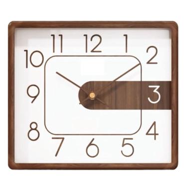 Imagem de Relógio de Parede Quadrado Quartzo Analógico em Madeira 35cm