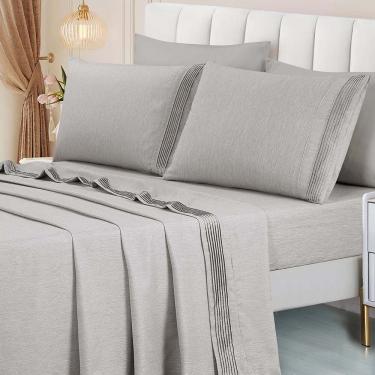 Imagem de Jogo de Lençol Eudora Queen 4 Peças MicroPercal 300 Fios Toque Algodão - Cinza