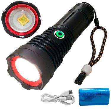 Imagem de Lanterna Led Recarregável Super Potente Longo Alcance Zoom Focal 3 Modos Luz Resistente Água Power Bank Autonomia