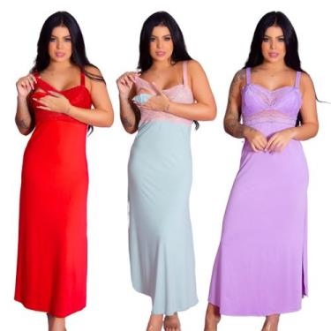 Imagem de Kit 3 Camisolas Longas Amamentação Gestante Recorte Lateral Maternidad