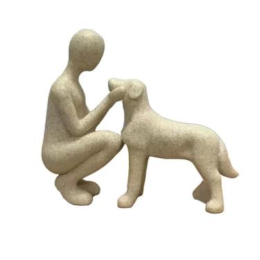 Imagem de Bothyi Estátua de homem e cachorro, amante de cães, amizade, ornamento moderno de mesa, escultura para lareira, café, decoração de presente de inauguração, Bege