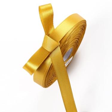 Imagem de Fita de cetim dourada de 1,27 cm x 50 metros fitas de tecido de face única para embrulho de presente, artesanato, fabricação de laços, costura, casamento, decoração de casa