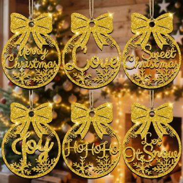 Imagem de 24 peças de enfeites de madeira de Natal rústicos cortados a laser decorações de árvore de férias com palavras bolas de madeira para guirlanda de árvore de Natal, decoração de casa, Feliz Natal