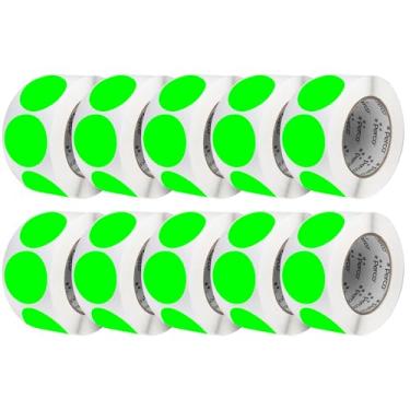 Imagem de Perco Etiquetas adesivas fluorescentes verdes perfuradas de 7,5 cm — 10 rolos, 5.000 adesivos redondos — com adesivo permanente para caixas de mudança, sinalização de venda, monitores, mensagens de