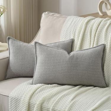 Imagem de FUTEI Capas de almofada decorativas cinza claro 30 x 50 cm conjunto de 2, fronhas lombares texturizadas macias Houndstooth, decoração de casa moderna para sofá-cama sala de estar