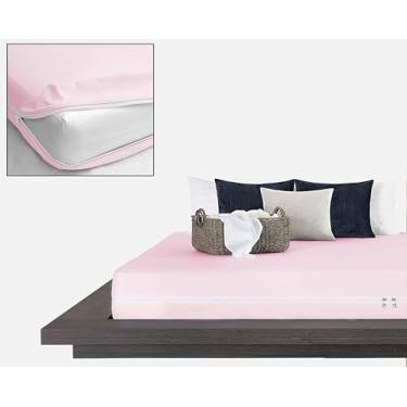 Imagem de Lençol com elástico casal tamanho GG (137 x 203), bolso profundo de 30,5 cm, microfibra 1 lençol com zíper, supermacio, confortável e fácil de colocar, lençol com elástico tamanho casal GG – cor rosa