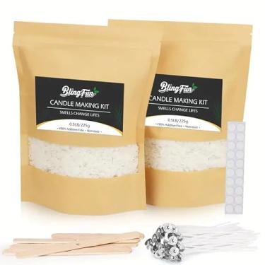 Imagem de Blingfun Conjuntos de fabricação de velas para adultos e iniciantes, acessórios de fabricação de velas DIY incluem cera de soja, óleos essenciais, cor de vela, adesivos de pavio (kits de cera de soja