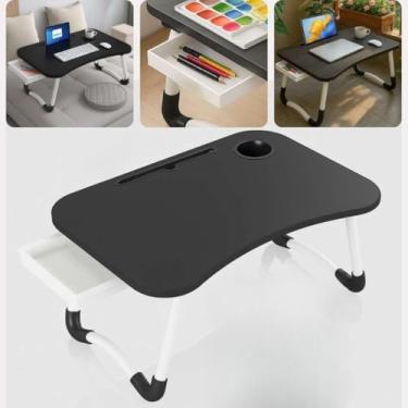 Imagem de Mesa para Notebook Mesinha para Computador Portátil Cama para estudos com Gaveta Dobravel(Mesa Preta COM Gaveta)