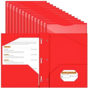 Imagem de 36 Pçs Pastas de plástico resistente com bolso frontal transparente, 2 pastas de bolso com 3 pinos e compartimento para cartão para papel tamanho carta 3 pastas para escritório e casa (vermelho)