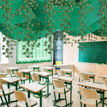 Imagem de VioraWhite 13 peças de decoração de teto com tema de selva incluem capas de luz fluorescente de 18,3 x 3,6 m, 10 plantas artificiais de folha de hera ornamentação para decoração de parede de casa