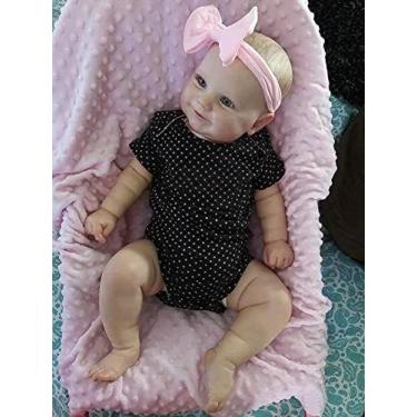 Imagem de Reborn Baby Doll Anano, menina de 50 cm, com roupas e acessórios.
