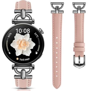 Imagem de DEALELE Pulseiras compatíveis com Huawei Watch GT5 Pro 42 mm / GT5 41 mm / GT4 41 mm / Garmin Venu 3S / Forerunner 265S / 255S / Fossil Gen 6 feminina, pulseira de metal de couro macio de 18 mm, rosa