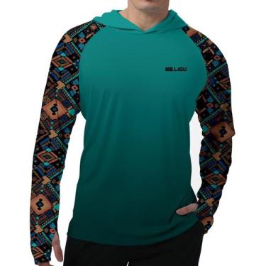 Imagem de Camisa com capuz de proteção solar WELIGU UPF 50+ para homens azul