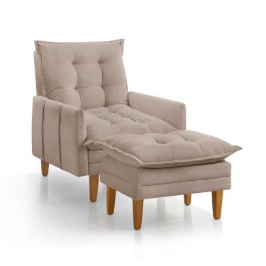 Imagem de Poltrona Khali Reclinável com Puff Madeira Maciça em Veludo