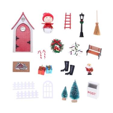 Imagem de Almencla Conjunto de porta de fadas em miniatura elfo de Natal, acessórios para casa de bonecas 1/12, boneco de neve de Papai Noel, decoração para festas, Vermelho