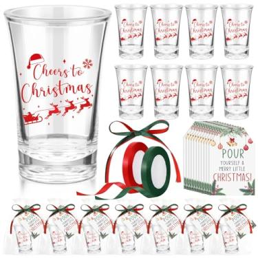 Imagem de Roshtia 18 conjuntos de copos de dose de acrílico de 34 g com cartões de etiqueta de Natal e sacos de celofane para festa de Natal, bebidas, presente de feriado