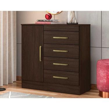 Imagem de Cômoda De Quarto Montevideu C/ 1 Porta E 4 Gavetas ébano Touch - Demóbile