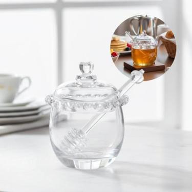 Imagem de Meleira De Cristal Pote Mel Com Pegador Colméia Coração Transparente -