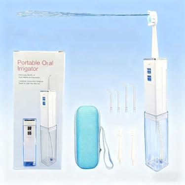 Imagem de AIDBYIOT Combo de irrigador bucal e escova de dentes sem fio – Irrigador oral dental portátil com 4 bicos, 2 escovas de spray, estojo de viagem | 1400 PPM, 4 modos, IPX7 à prova d'água (branco