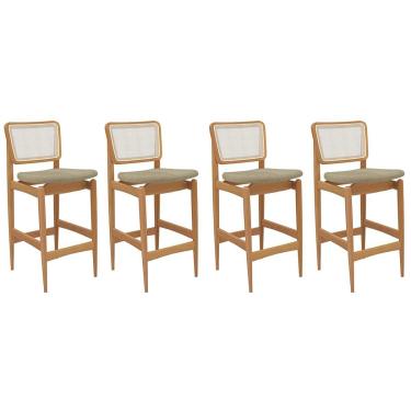 Imagem de Banqueta Sala de Jantar Liz 1BMM009CA Premium Madeira Maciça Kit 4 Un Carvalho/Boucle Bege/Tela Bege - Kappesberg