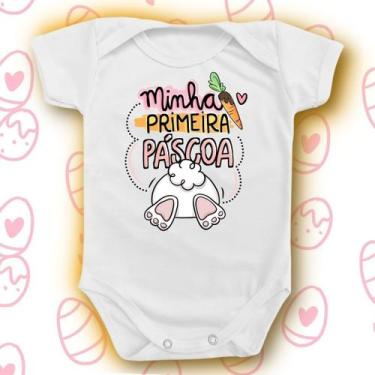 Imagem de Body Bebê Minha Primeira Páscoa Coelhinho Menina Rosa Roupas - Borizin