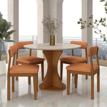Imagem de Mesa Redonda Cosença Com 4 Cadeiras Estofadas Fre/off/s.terracot - M.a Freijó/off Premium/terracota