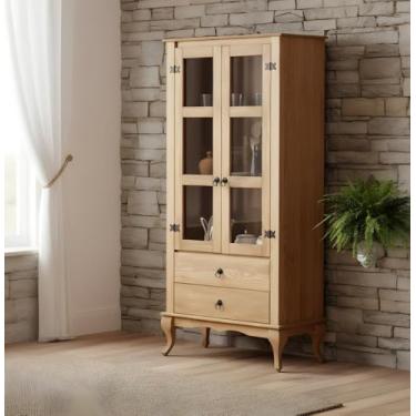 Imagem de Cristaleira Rústica Portas de Vidro Madeira Maciça 2 Gavetas - Mel