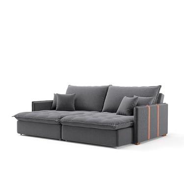 Imagem de Sofá Retrátil Sem Caixa 3 lugares Solomons Linho Grafite 214 cm